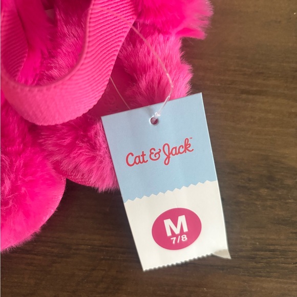 Cat & Jack Bright Pink Fuzzy Slippers - Picture 3 of 3